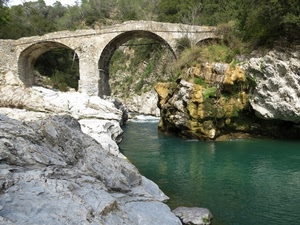 fiume, ponte, acqua, archi, rocce, verde, roccia, alberi