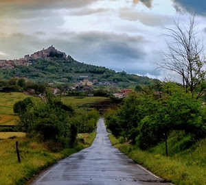 strada, nuvole, alberi, verde, panorama, borgo, paese, montagna, campagna, paesaggio, pioggia