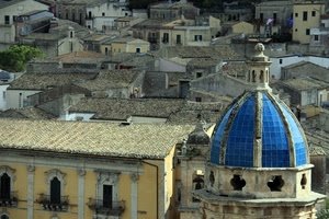 cupola, tetti, paese, panorama, blu, azzurro, tegole, balconi, città, chiesa, case