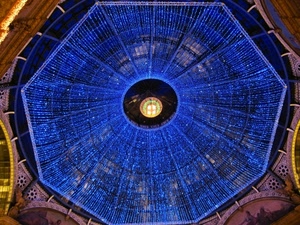 luci, blu, cupola, ottagono, cerchio, soffitto, azzurro