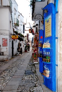 vicolo, porta, bottiglie, negozio, blu, strada