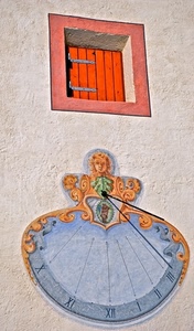 finestra, meridiana, muro, numeri, rosso, ombra, disegno, ore, arancione, orologio