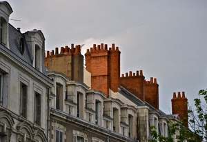 abbaini, finestre, comignoli, cielo, torri, tetto, tetti, palazzo, mattoni, case