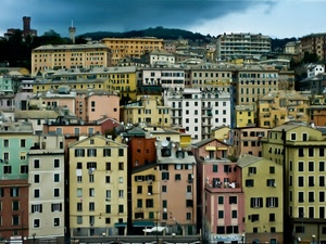finestre, case, tetti, panorama, città, colori, cielo, palazzi, torre