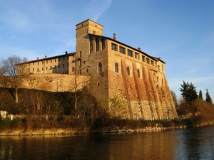 acqua, fiume, alberi, castello, torre, cielo, finestre, mura