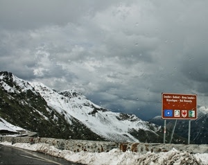 neve, nuvole, cartello, montagne, montagna, inverno, strada, pioggia, cielo, bianco