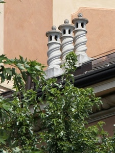 tre, comignoli, foglie, tetto, rami, verde, albero, alberi