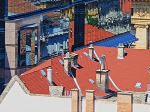 comignoli, tetto, tegole, riflessi, vetri, tetti, camini, riflesso, specchi, mattoni, palazzi