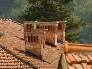 tegole, comignoli, alberi, tetto, tetti, mattoni, coppi, case