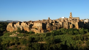 borgo, panorama, alberi, paese, case, torre, verde, campanile, cielo, piante