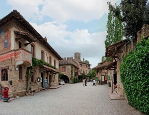 borgo, case, strada, torre, fotografo, nuvole, verde, vicolo, palazzi, affresco, scorcio