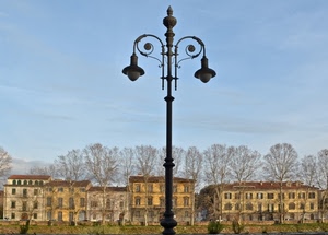 alberi, lampione, cielo, case, finestre, palazzi, lampade