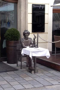 statua, tavolo, tovaglia, caffè, pianta, sedia, tavolino, bianco, bar