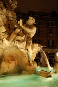 acqua, fontana, statua, notturno, marmo, luce, getto