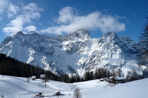 neve, montagna, nuvole, alberi, bianco, inverno, montagne, baite