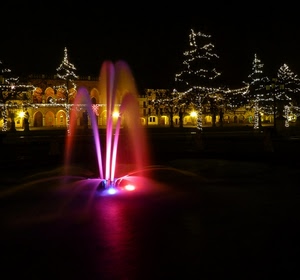 fontana, luci, alberi, acqua, notturno, luminarie, colori, natale, notte, rosa