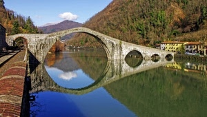 ponte, fiume, riflesso, archi, acqua, arco, riflessi, case, alberi