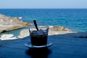 mare, bicchiere, ghiaccio, cucchiaino, acqua, piattino, vetro, scogli