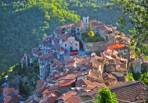 tetti, panorama, chiesa, case, borgo, paese, alberi, verde, paesaggio