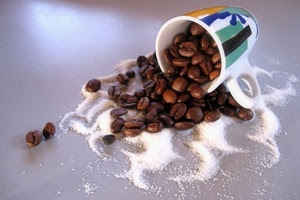 chicchi, caffè, zucchero, tazza, tazzina