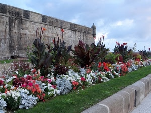 fiori, aiuola, mura, cielo, piante, erba, castello, prato, verde, aiuole, giardino, muro