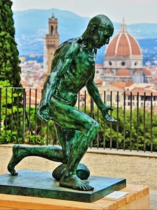 statua, cupola, firenze, verde, uomo, monumento, campanile, ringhiera, inginocchiato