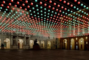 piazza, luci, archi, rosso, verde, monumento, luminarie, portici, colori