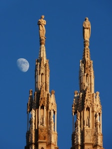 luna, statue, guglie, cielo, due, azzurro, duomo, blu, milano