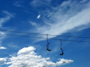 nuvole, cielo, seggiovia, azzurro, fili, due, bianco, seggiolini, funi, sedili, cavi