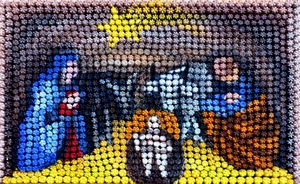 presepe, stella, natività, cometa, bambino, natale, giallo, mosaico, colori, bottiglie