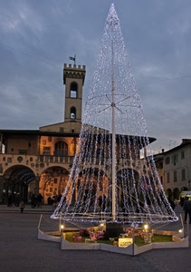 natale, piazza, torre, albero, luci, portici