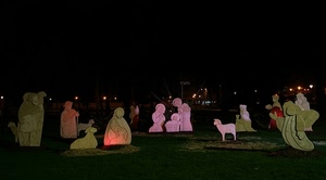 presepe, notte, luci, statuine, natale, madonna, famiglia, natività, personaggi, notturno