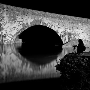 ponte, riflesso, fotografo, fiume, bianconero, acqua, fotografa, notte