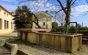 lavatoio, acqua, fontana, albero, cielo, case, finestre, alberi, rami, blu, casa, sassi, palma