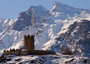 neve, castello, torre, bianco, montagna, montagne, cielo