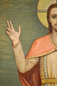 dita, mano, tre, gesù, dipinto, cristo, aureola, santo