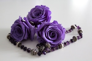 viola, collana, rose, tre, fiori, argento, pietre, petali, ametista