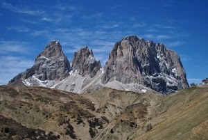 montagna, tre, montagne, cime, cielo, nuvole, rocce, panorama, vette, roccia, gruppo