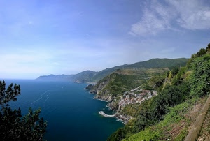 mare, panorama, cielo, costa, acqua, verde, montagne, albero, alberi, scogliera