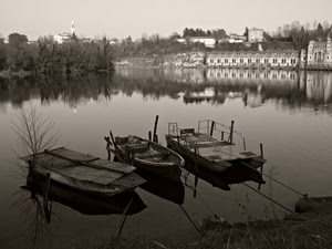 barche, riflesso, bianconero, acqua, fiume, lago, tre, riflessi, alberi