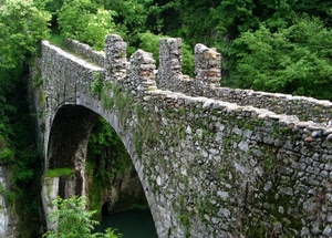 ponte, verde, arco, alberi, fiume, pietre, torrente, sassi, pietra