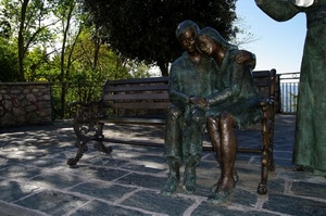 panchina, innamorati, alberi, bronzo, statue, statua, scultura, due