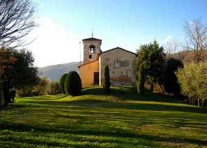 chiesa, alberi, campanile, prato, verde, campagna, campane