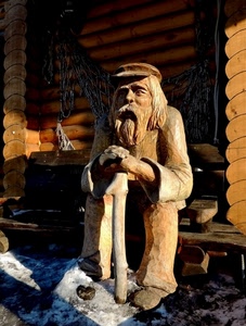 legno, scultura, bastone, barba, vecchio, cappello, neve, uomo, marrone, panchina, tronchi, inverno, arte, luce, seduto, ghiaccio, ombre