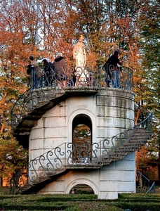 statua, persone, scala, scale, giardino, torre, parco, scalinata, gradini, ringhiera, autunno, alberi