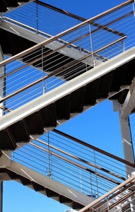 scale, gradini, ringhiera, azzurro, cielo, acciaio, ringhiere, metallo, scala