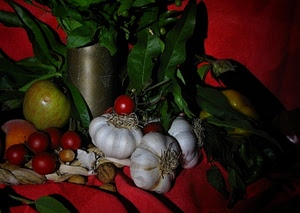 foglie, aglio, rosso, verde, frutta, noci, ortaggi, mele, mela, bianco, melanzana, noce, pomodorini, nocciole, pomodori, verdura, tovaglia, natura, peperone, vaso