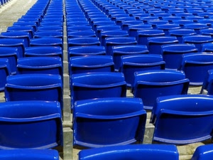 blu, sedie, file, plastica, tante, sedili, pattern, linee, schienali, tanti, molti, grigio, fila, prospettiva, platea