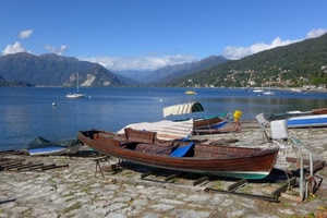 lago, barca, montagne, barche, acqua, nuvole, blu, legno