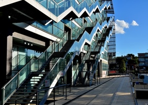 scale, gradini, vetro, palazzo, nuvole, scala, cielo, scalinate